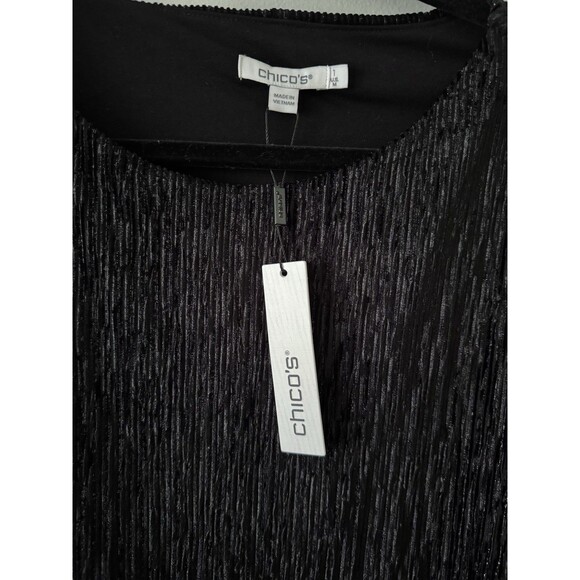 NWT Chico's Black Velvet Crinkle Banded Bottom Top Women's Size 1 - Picture 2 of 7